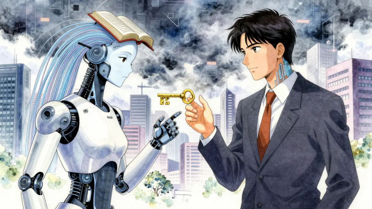 En hybrid AI med to ansikter: RAG og QLoRA, som når mot en gullnøkkel.