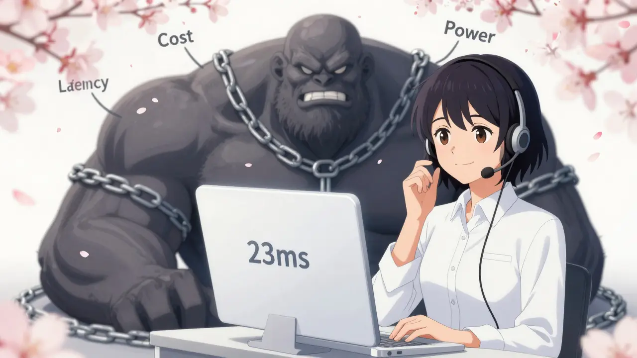 En kundeservice-agent får rask svar fra en enkel AI, mens en tung modell er bundet av kostnader.