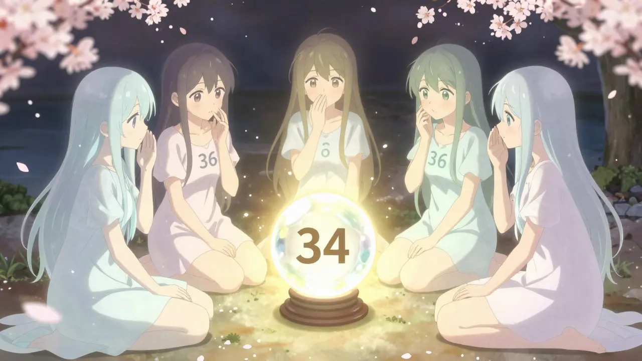 Fem gjenforente AI-versjoner diskuterer svar, mens en gullglødende kule viser det mest gjentatte svaret.