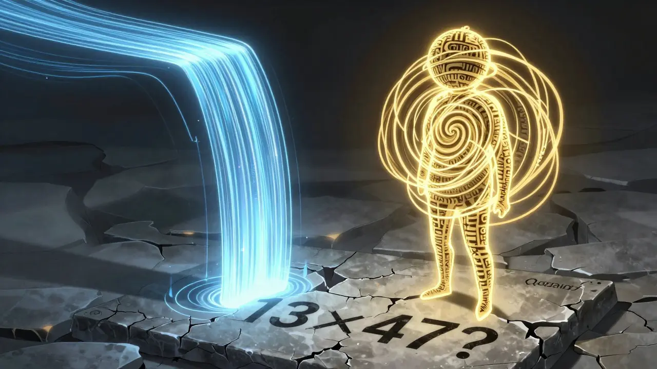 To AI-avatare med ulike resonnementsmønstre, stående over et brukt matematisk problem.