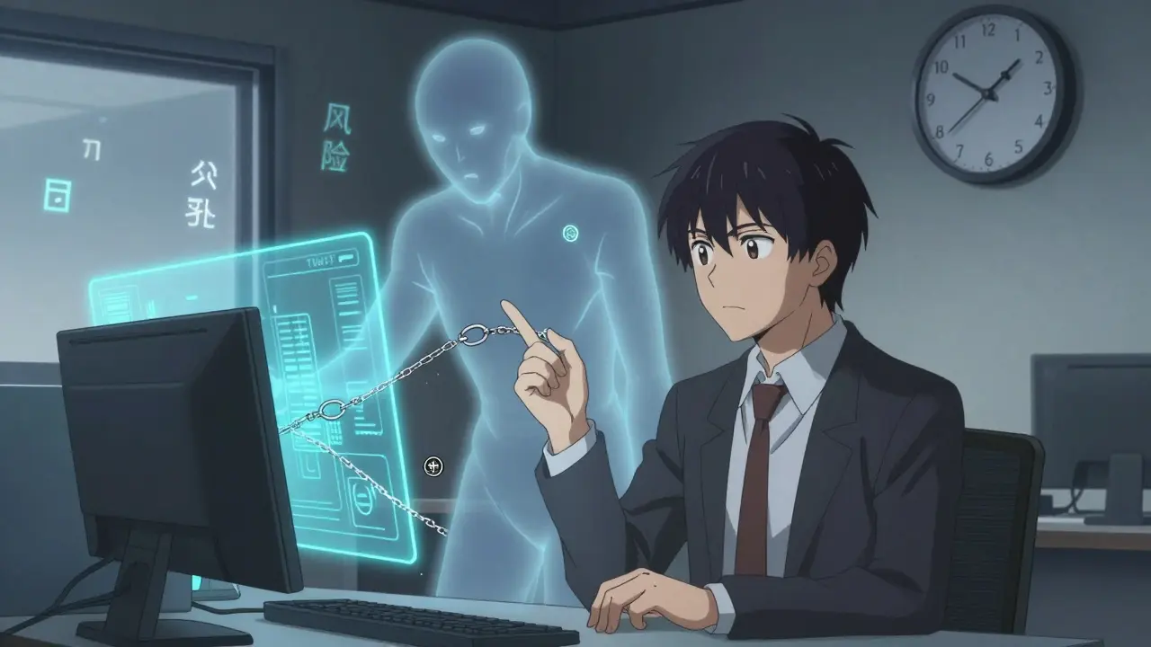 En ansatt spør en AI, mens en usynlig Shadow Agent overfører penger uten at noen ser det.