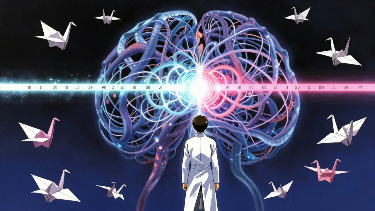 En nevralt nettverk med to lysstier sammenligner lyd og tekst for å unngå hallucinasjoner, mens stemmer forvandles til origami-fugler.