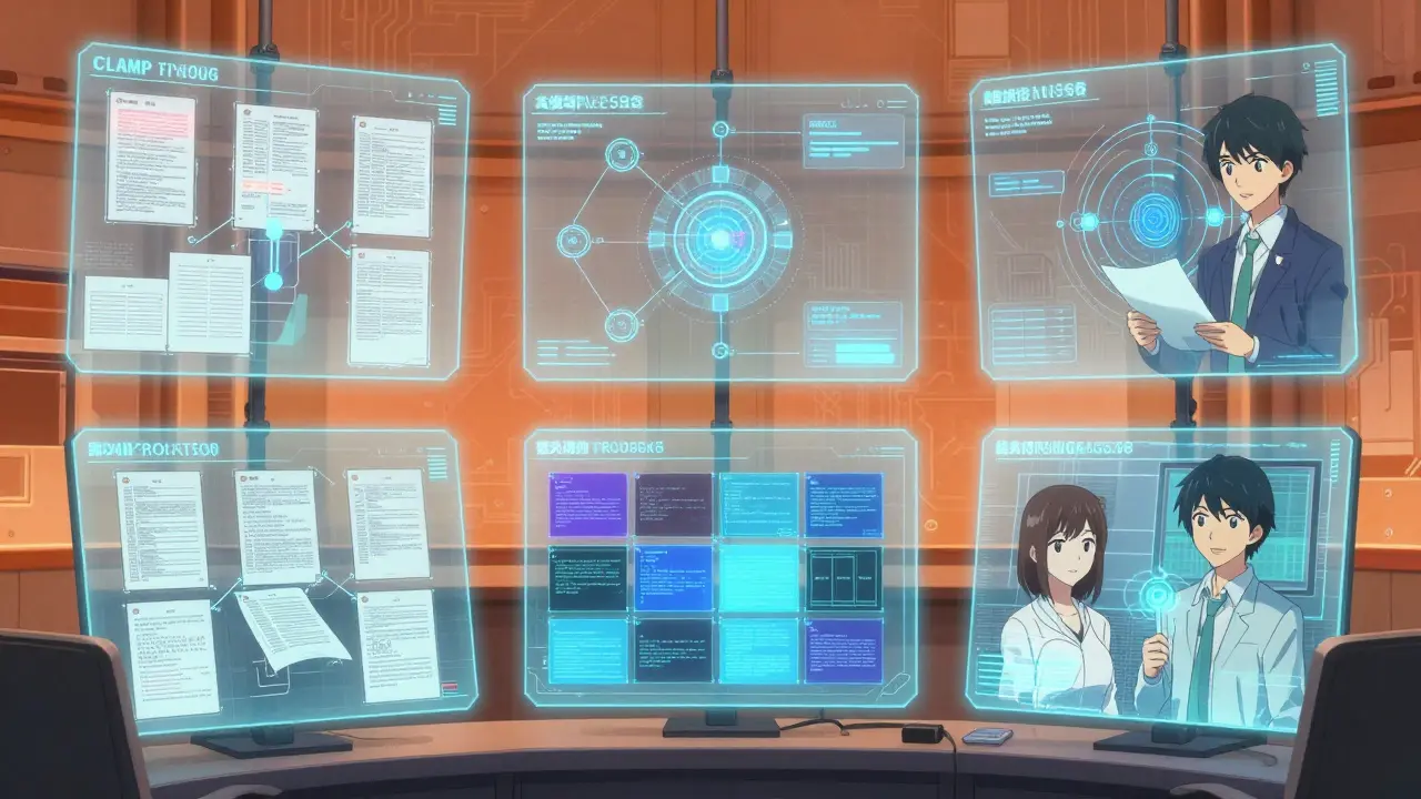 Ingeniør overvåker RAG-prosessen på holografiske skjermer i laboratoriet