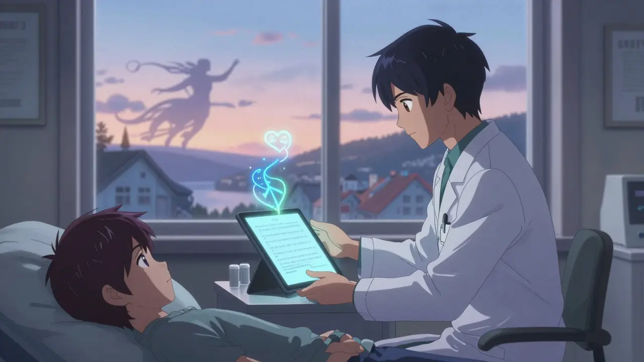 En lege i en bergensk klinikk bruker en tablet som transformerer pasientnotater til trygge symboler.