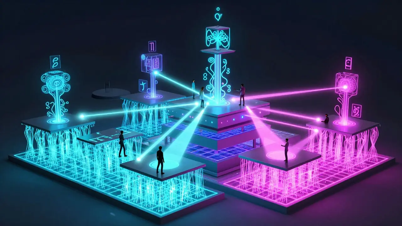 Hybridstruktur med blokker som kombinerer begge oppmerksomhetsformer