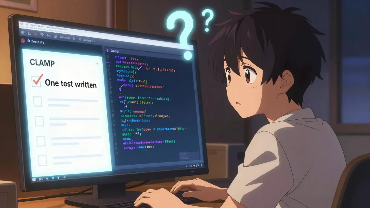 Juniorutvikler som tviler på AI-generert autentiseringskode.