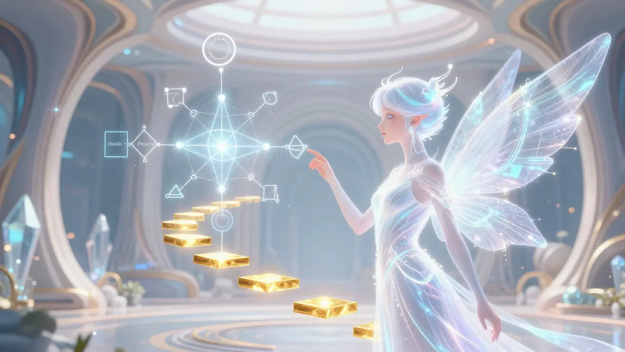 En lysende AI-skikkelse som resonnerer over holografiske matteoppgaver.