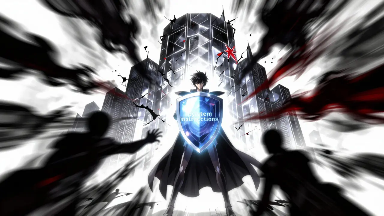 En vokter som beskytter en digital festning mot mørke skygger for å symbolisere AI-sikkerhet.