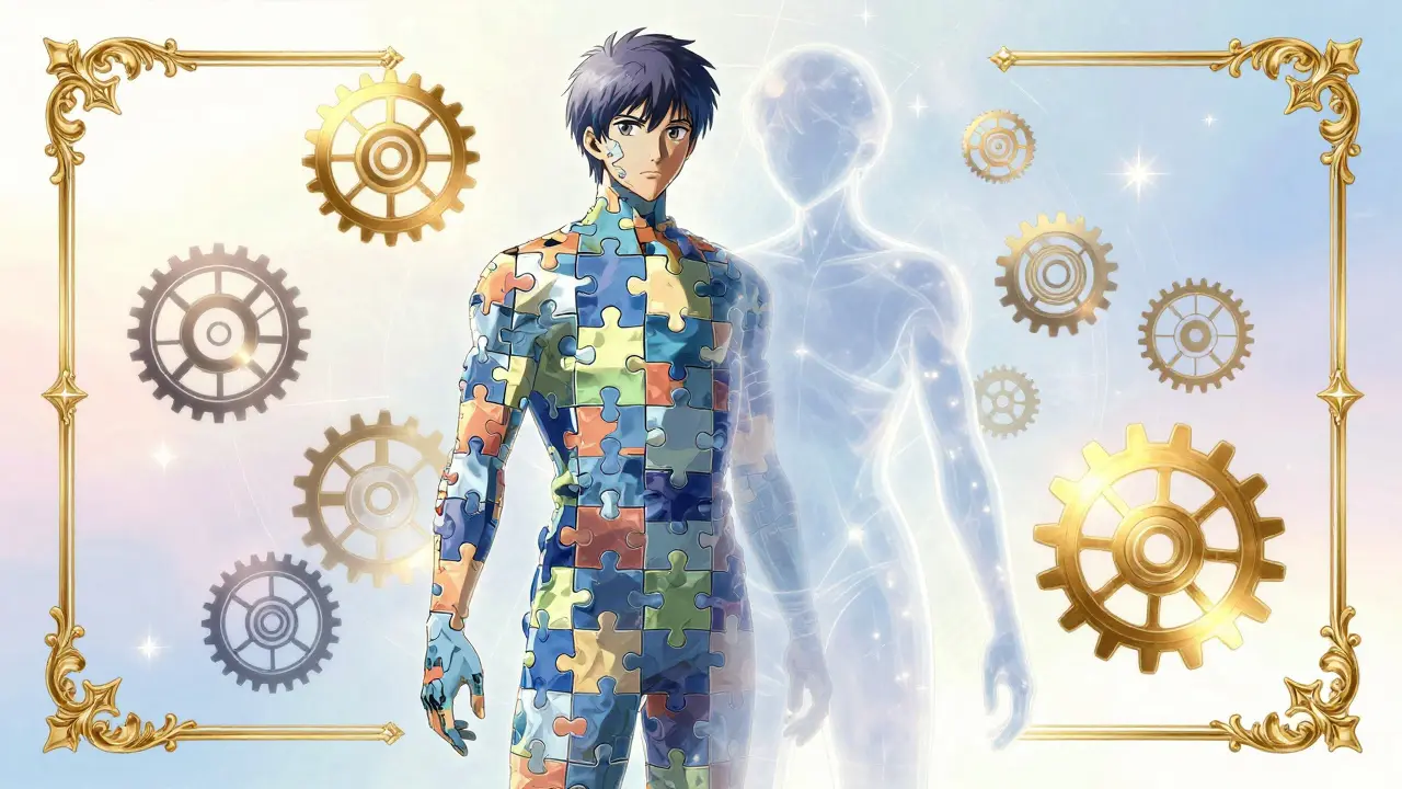 Konseptuell anime-tegning som viser transformasjon fra personlig data til anonyme syntetiske data.