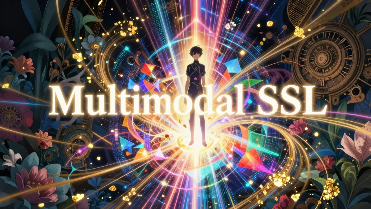 Multimodal AI som forener tekst, bilder og data i en prismatisk vortex.