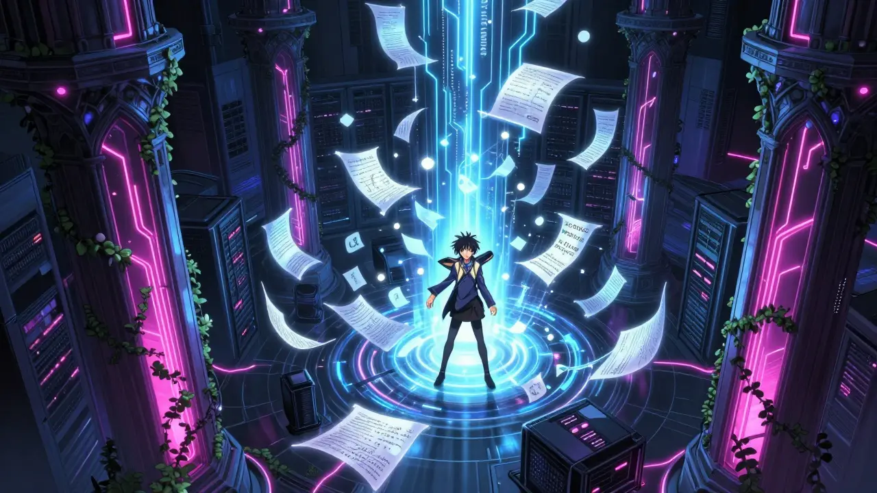 Surrealistisk serverrom med lysende kretser som viser ukontrollert resonnering.