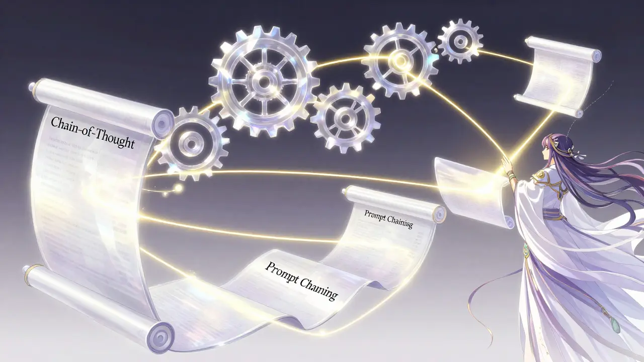 Svevende krystaller og ruller forbundet med gulltråder som viser logisk resonnering i anime-stil.