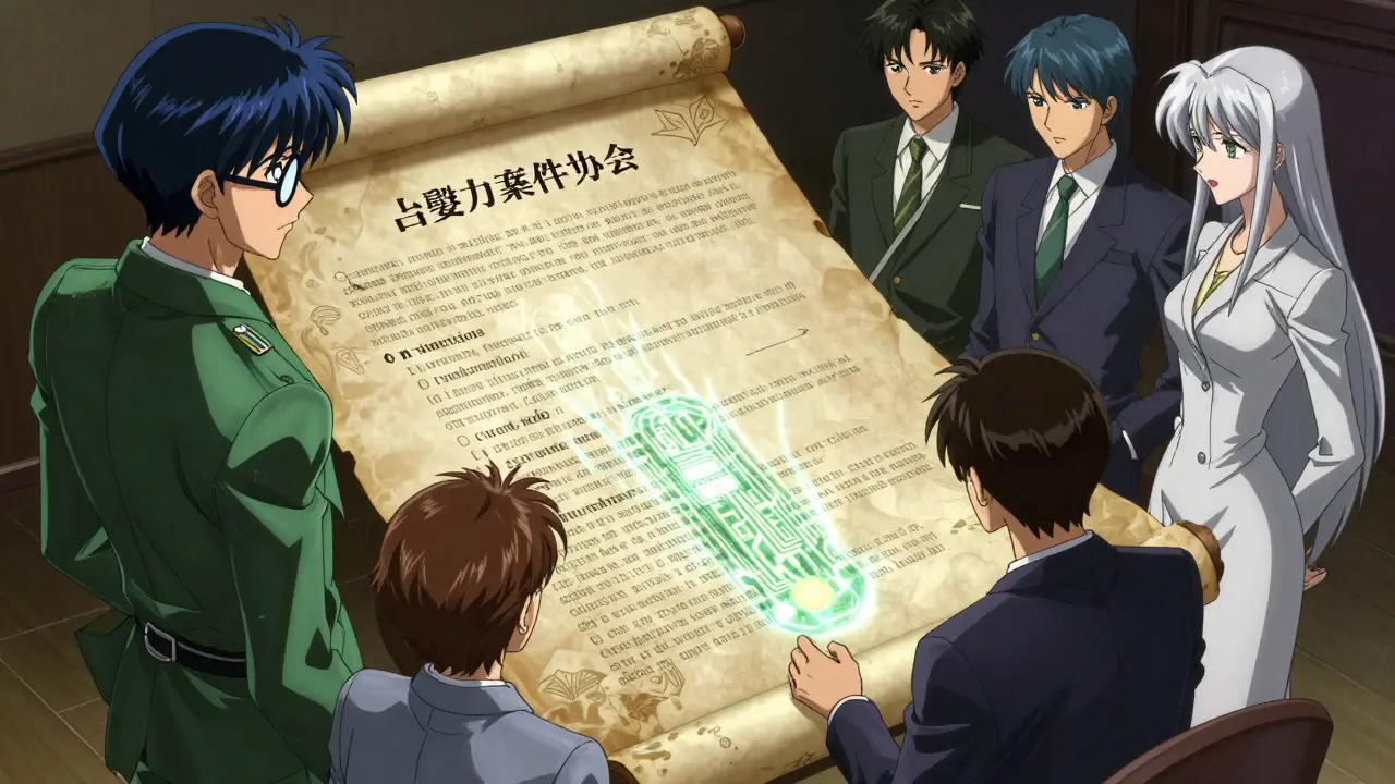 Tverrfaglig team som samarbeider om et spesifikasjonsdokument med magiske detaljer.