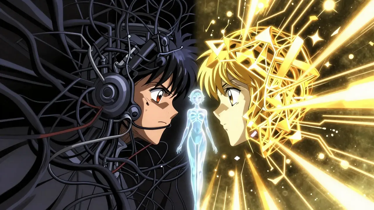 Manga-stil bilde av kamp mellom memorisering og generalisering i AI-modeller