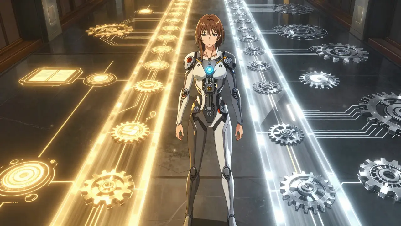 Anime-kunst som viser effektiv MoE-arkitektur med spesialiserte noder