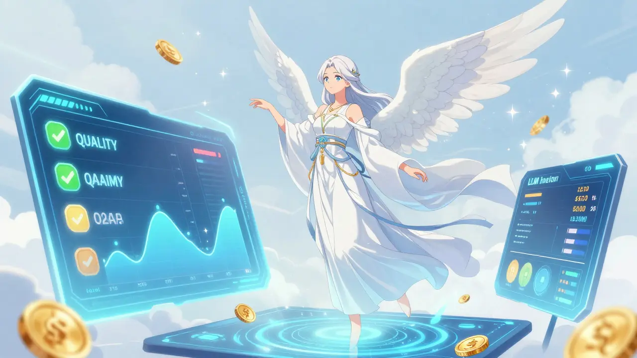 Elegant anime-figur som styrer et futuristisk dashboard med helsemetrikker