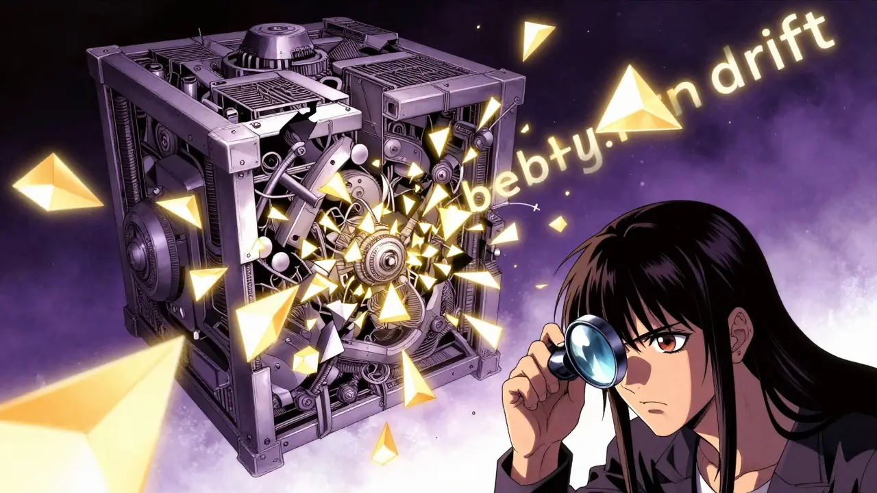 Manga-illustrasjon av en analyst som observerer sammenbrudd i vektorindekser og datadrift