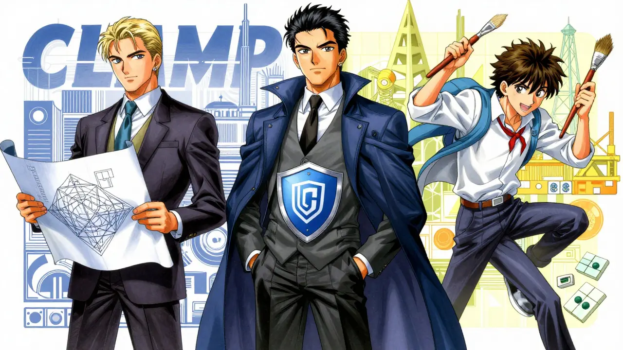 Tre anime-karakterer som representerer ulike AI-modeller for koding