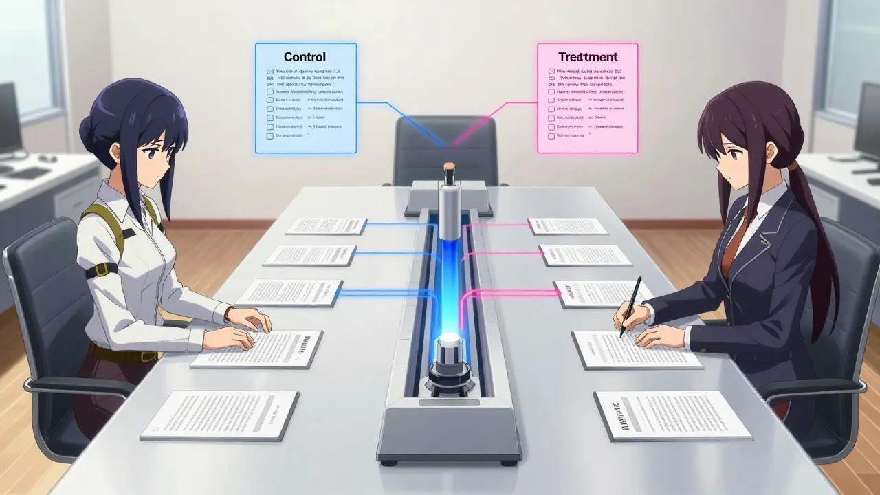 CLAMP-stil tegning som viser sammenligning av to testvarianter i et systematisk eksperiment