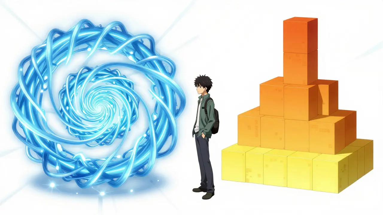 Kontrast mellom sinusoidale bølger og lærte embedding-blokker i anime-stil