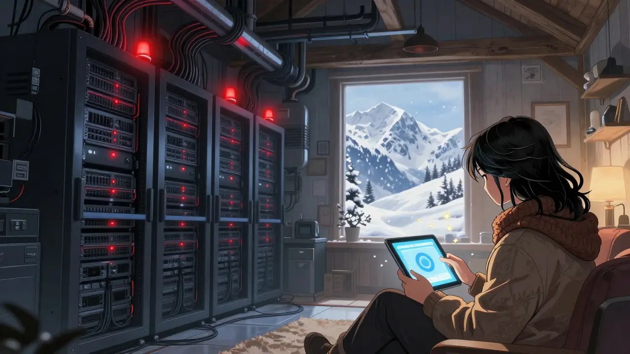 Kontrast mellom skydata og offline bruk i fjellhytte