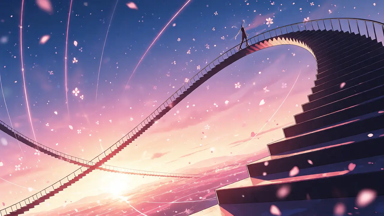 Anime figure climbing a cosine-curve staircase representing learning rate schedules.