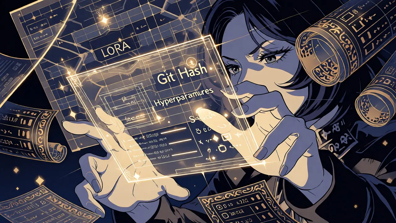 Elegante hender interagerer med holografiske logger og LoRA-matriser i en detaljert anime-scene.