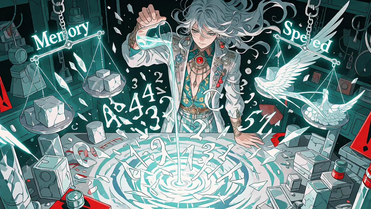En alchemist ser tall fragmentere seg, illustrerer numeriske utfordringer i LLM-er.