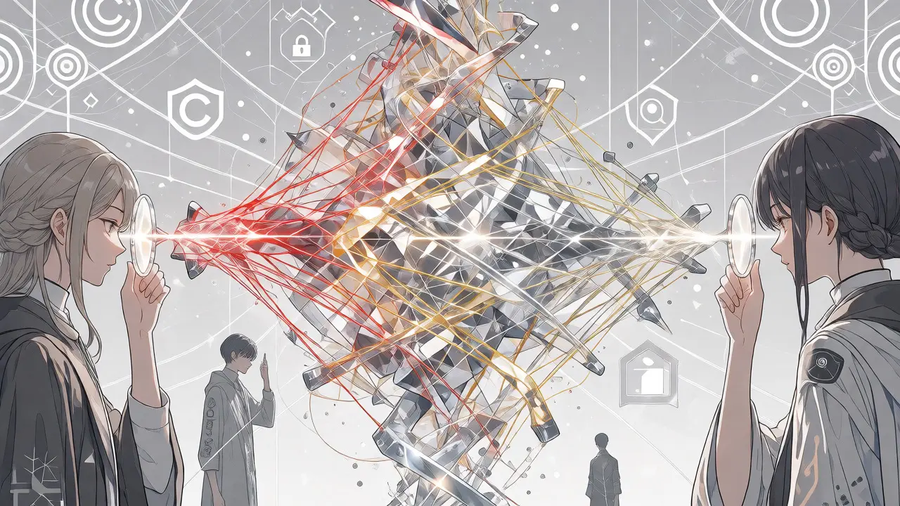 Futuristic lab refining colorful data threads in anime style